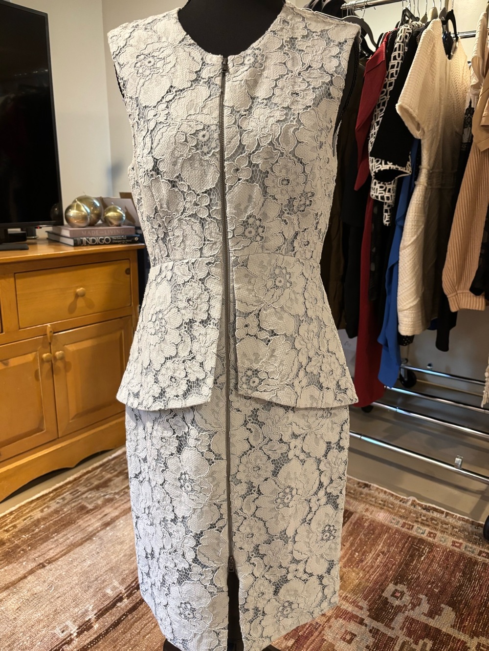 Sleeveless Lace Peplum Sheath Dress in Light Powder Blue